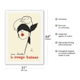 thumbnail image 2 of Without Hesitation (Sans Hésiter ) “Kiss-Proof” Lipstick (Le Rouge Baiser) - Woman Blindfolded - Vintage Advertising Poster by Rene Gruau 1949 - Fine Art Rolled Canvas Print 27in x 40in, 2 of 4