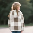 thumbnail image 5 of Girls Sherpa Plaid Jacket Fuzzy Fleece Full Zip Up Hooded Coats Casual Loose Cute Winter Warm Outerwear with Pockets, 5 of 5