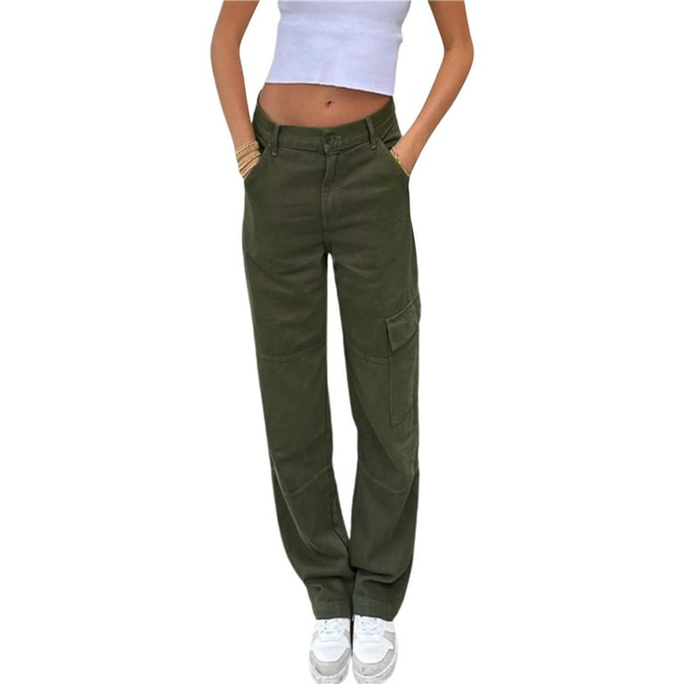Women Casual Cargo Pants Y2K High Waist Slimmer Streetwear