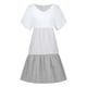 thumbnail image 5 of Qucoqpe - Vestido corto informal de talla grande para mujer, de verano, holgado, a la moda, con cuello en V, rayas, lunares, manga corta, volantes, dobladillo escalonado, de lino, para playa y sol,, 5 of 5