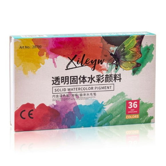 Solid Watercolor Paint Set with Watercolour Brush Bright Color Pigment Set Art Supplies 36 color