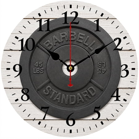 CozyHour 9.84 Inch Wall Clock, Barbell Weight Plate Gym Design, Easy Read Analog Clock for Home Gym, Fitness Room, Garage & Man Cave