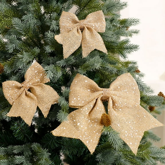 sruoe Christmas Bows, Christmas Tree Decorations, Christmas Tree Bows and Ribbons, Indoor Outdoor Tree Decoration, Hanging Christmas Bows for Wreaths, Tree Gift Present Decoration, Brown
