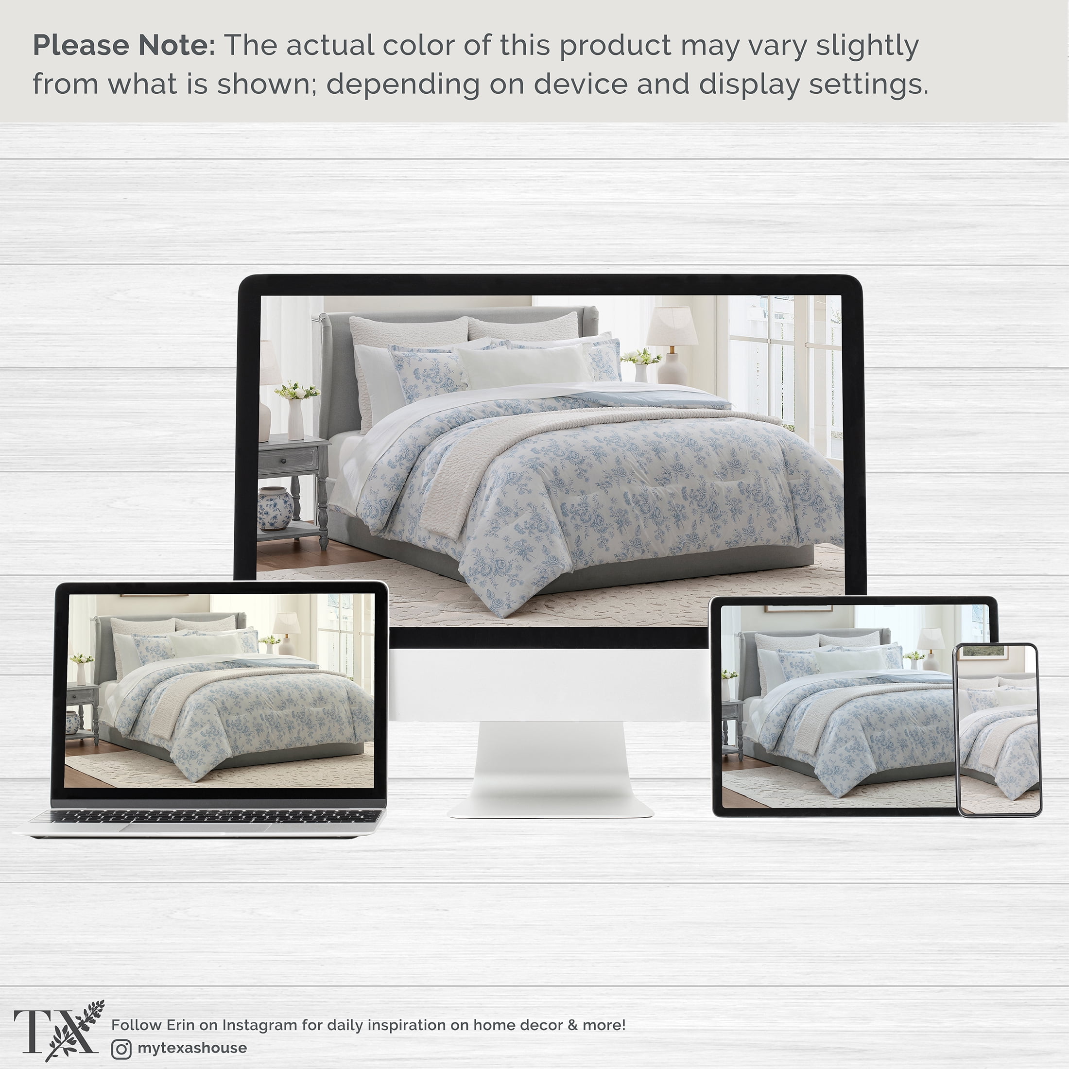 My Texas House Floral 11-Piece Comforter Set with Sheets, Blue, Queen