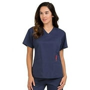 med couture women's v-neck signature 3 pocket scrub top, new navy, medium