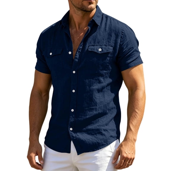 Guluxicc Men's Cotton Shirts with Pockets Button Down Short Sleeve Shirts for Everyday Wear Trendy Summer Casual Outfits