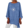 thumbnail image 1 of Pompotops Women's Tops Embroidered Round Neck Cotton Linen Large Short Sleeves Tops, 1 of 8