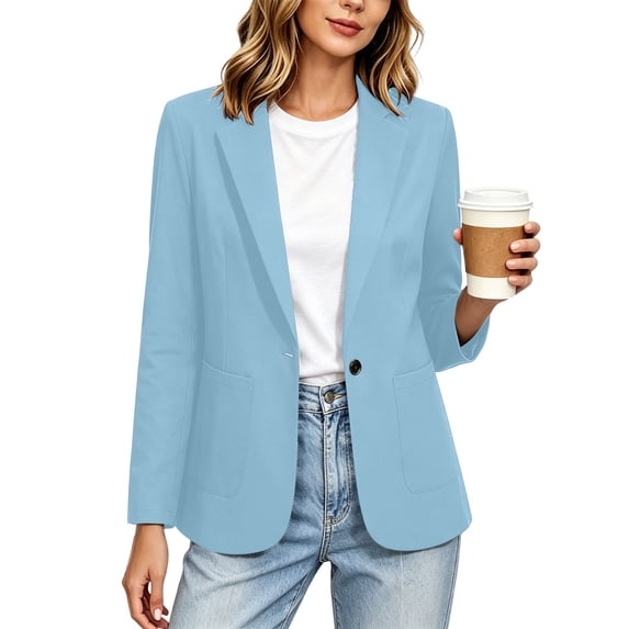 IUYRTFE Women's Solid Color Long Sleeve Blazer with Button and Pockets Casual Lapel Collar Work Jacket