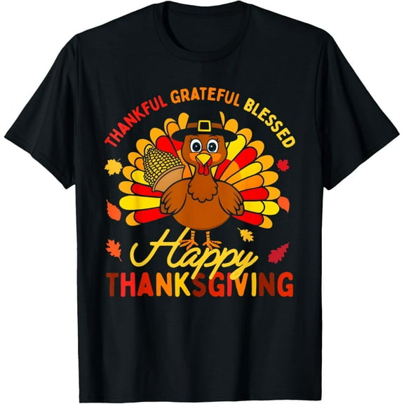 Thankful Grateful Blessed Happy Thanksgiving Turkey Family T-Shirt