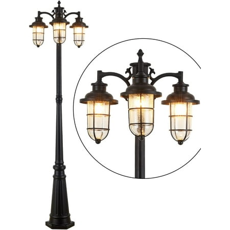 

GUVSOETS Triple-Head Street Light Nautical Style Outdoor Post Light IP65 Waterproof Outdoor Lamp Post Lights with Clear Seeded Glass Outdoor Street Light Matte Black for Street Garden Driveway