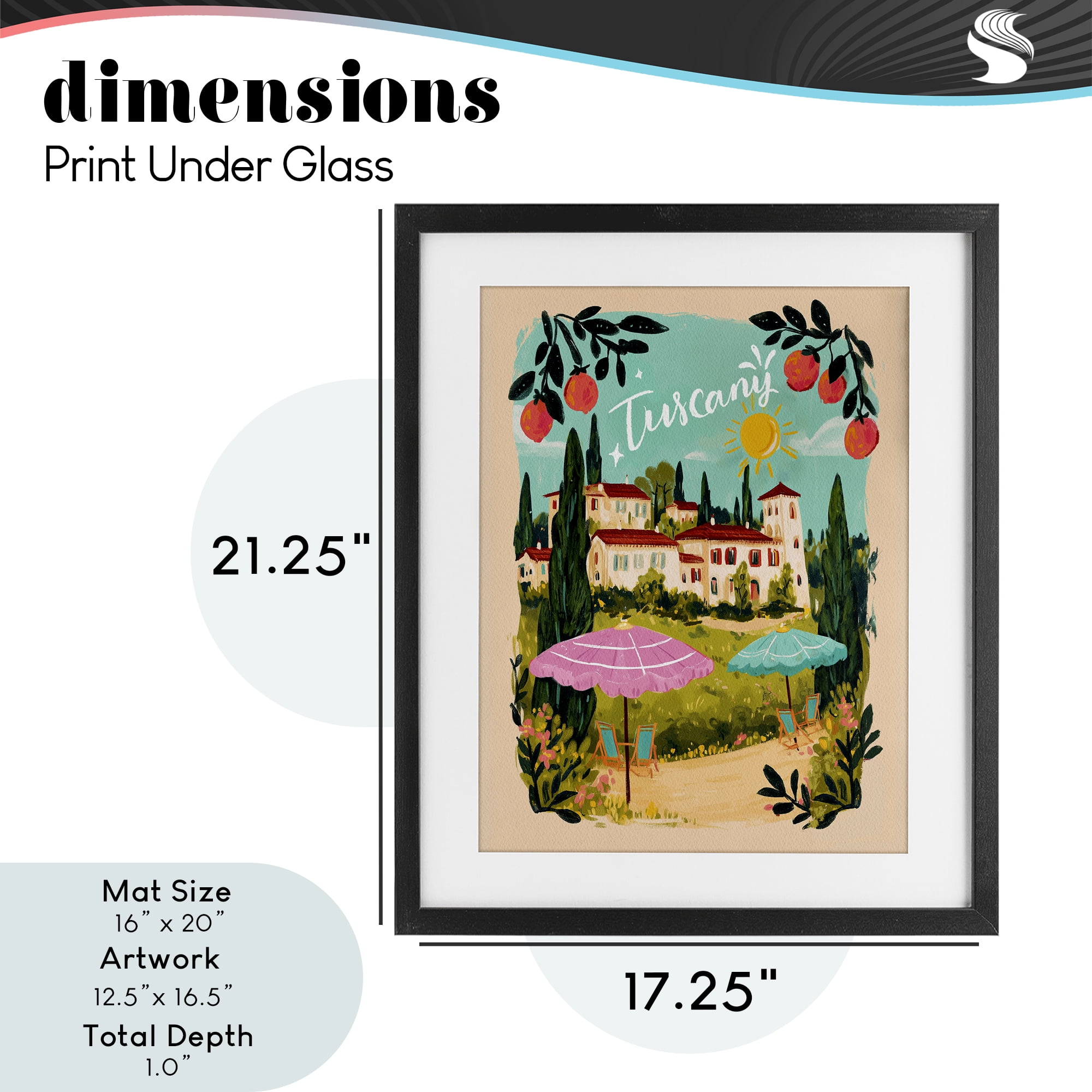 Fruit Bordered Tuscany Black Framed Print Under Glass, design by Yen