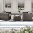 thumbnail image 2 of JERFIT 3-Piece Brown Wicker Patio Sofa Set with Cushions, All-Weather Aluminum Frame Outdoor Conversation Set for Garden, Poolside, 2 of 6