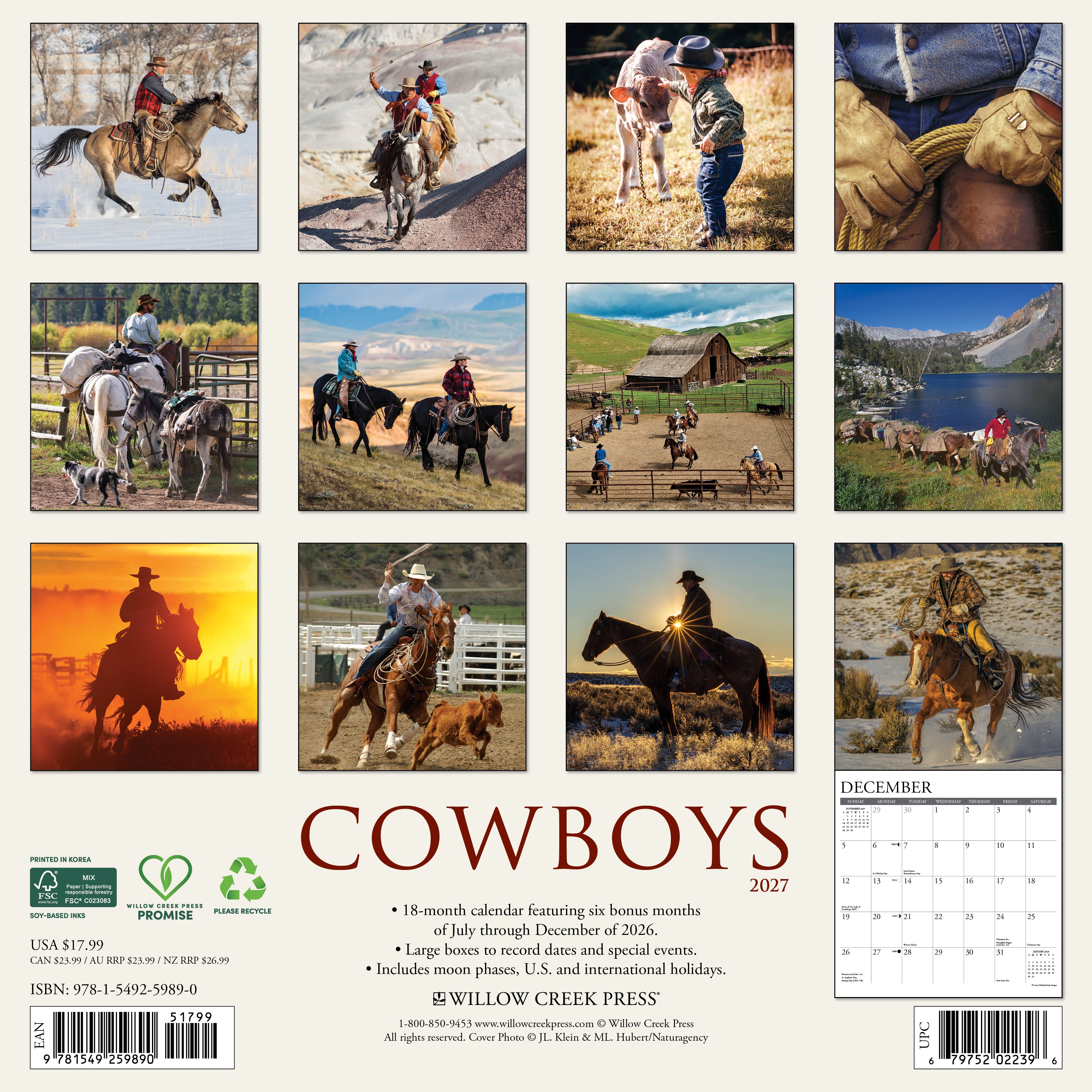 Willow Creek Press, Cowboys 2027 Wall Calendar