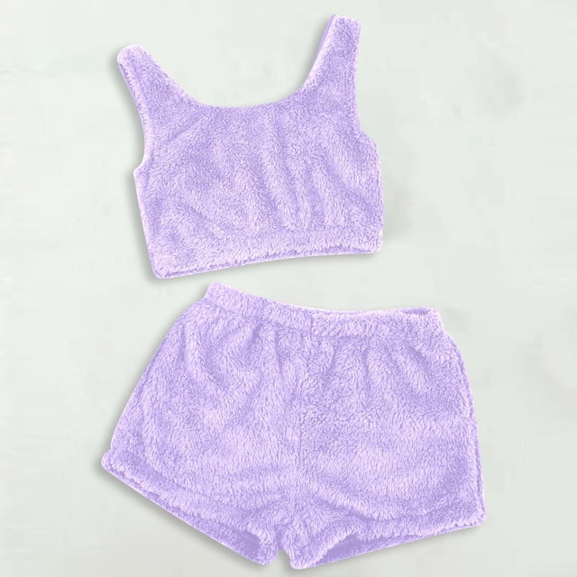 MKLEKYY Conjunto Casual De Dos Piezas Para Mujer, Camiseta Sin Mangas Y Pantalones Cortos De Color Liso, Ropa De Dormir Cómoda Y Ropa De Estar Por Casa.