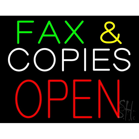 Green Fax and White Copies Block Open LED Neon Sign 15 x 19 - inches, Clear Edge Cut Acrylic Backing, with Dimmer - Bright and Premium built indoor LED Neon Sign for Computer & Electronics store.