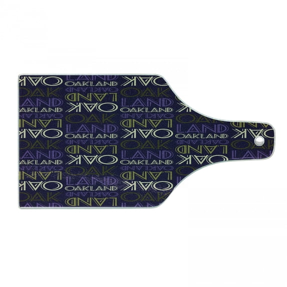 Oakland Cutting Board, Repetitive Modern and Graphic Lettering Layout, Decorative Tempered Glass Cutting and Serving Board, in 3 Sizes, by Ambesonne