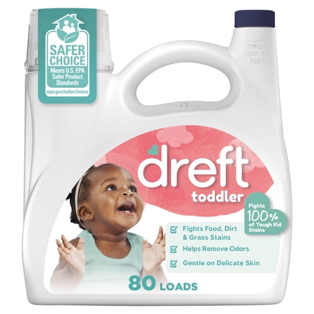 Dreft Liquid Laundry Detergent for Toddlers, tackles 100% of common toddler stains, Laundry Detergent, 105 fl oz, 80 Loads