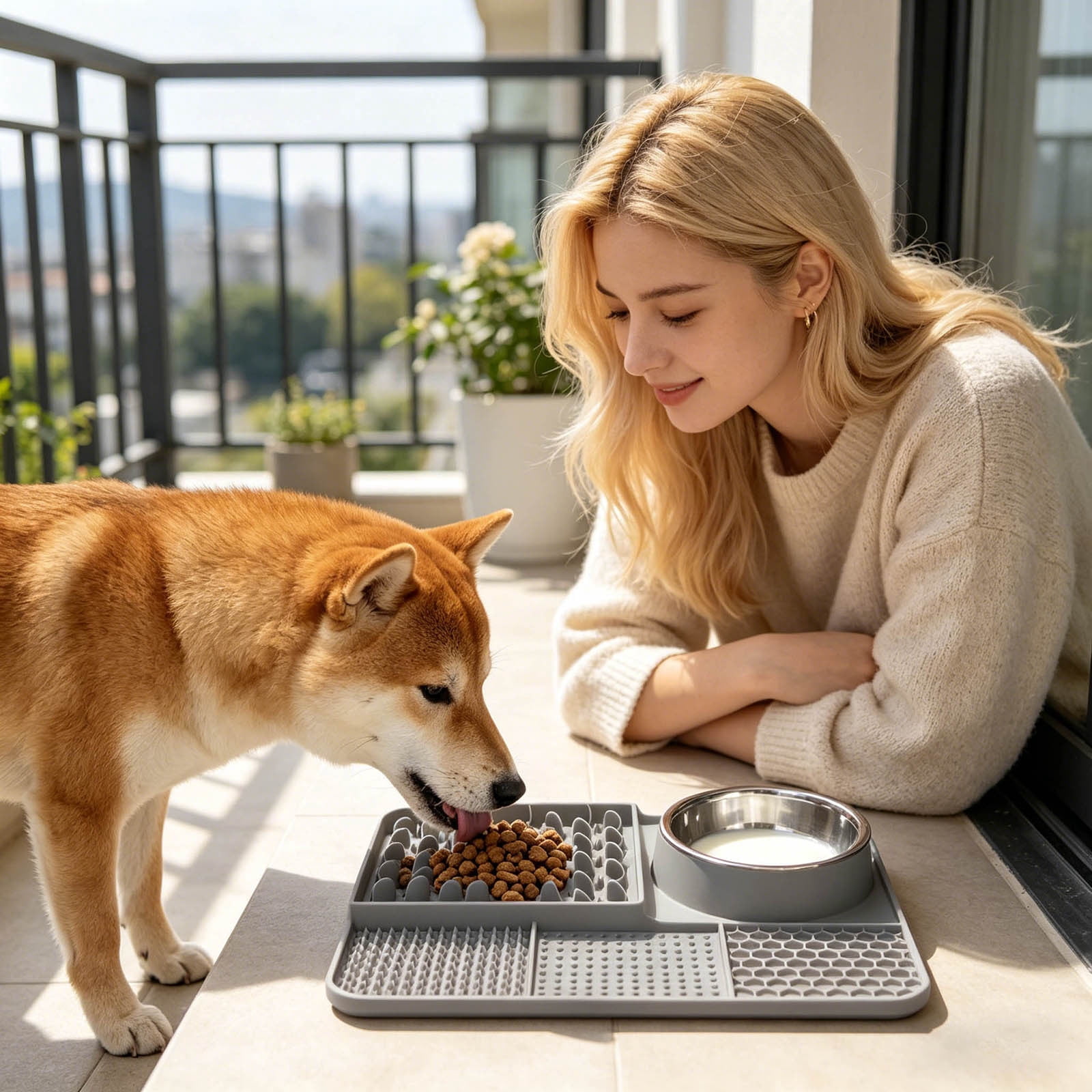 Licking Pad 5âInâ1 Silicone Slow Feeding Mat Suction Cup Antiâ Feeder Detachable Stainless Steel Bowl StressâRelief Set For Cats Dogs Puppies Daily Use 13.0 x 9.8 in Grey