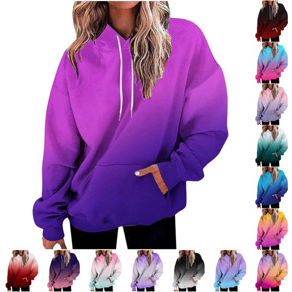 NinXxx Women's Solid Hooded Drawstring Sweatshirt with Pocket Hoodie Dark Purple XL