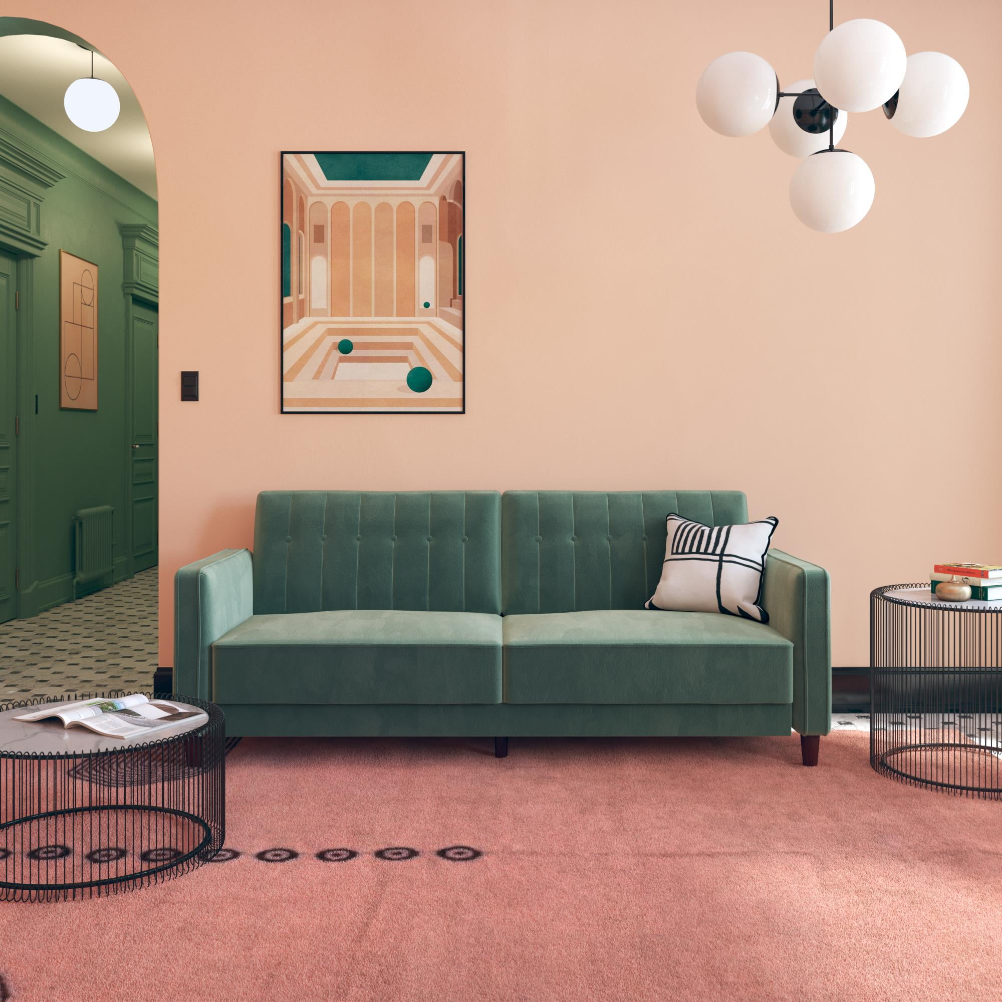 DHP Pin Tufted Transitional Sofa Bed in Velvet, Light Green - Walmart