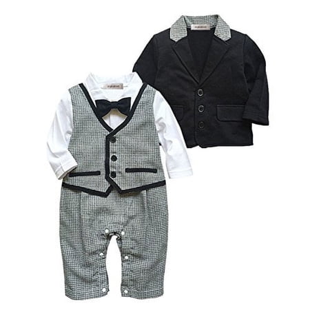 StylesILove Baby Boy Tuxedo Romper Onesie and Jacket 2-piece (12-18 Months)