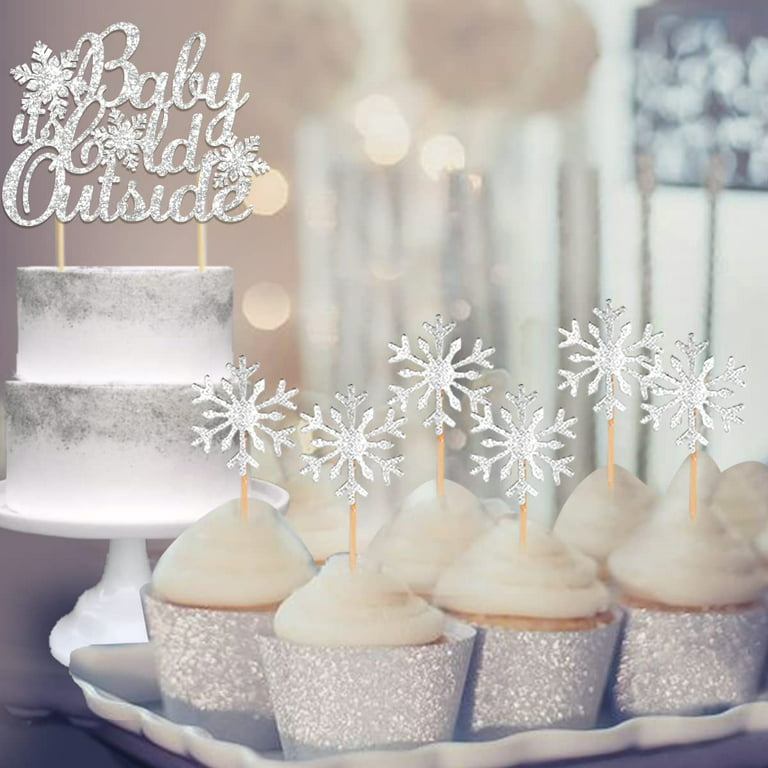 Baby Its Cold Outside Baby Boy Shower Decorations Snowflake Balloon Garland  Arch Kit Banner Cake Topper Blue Silver 
