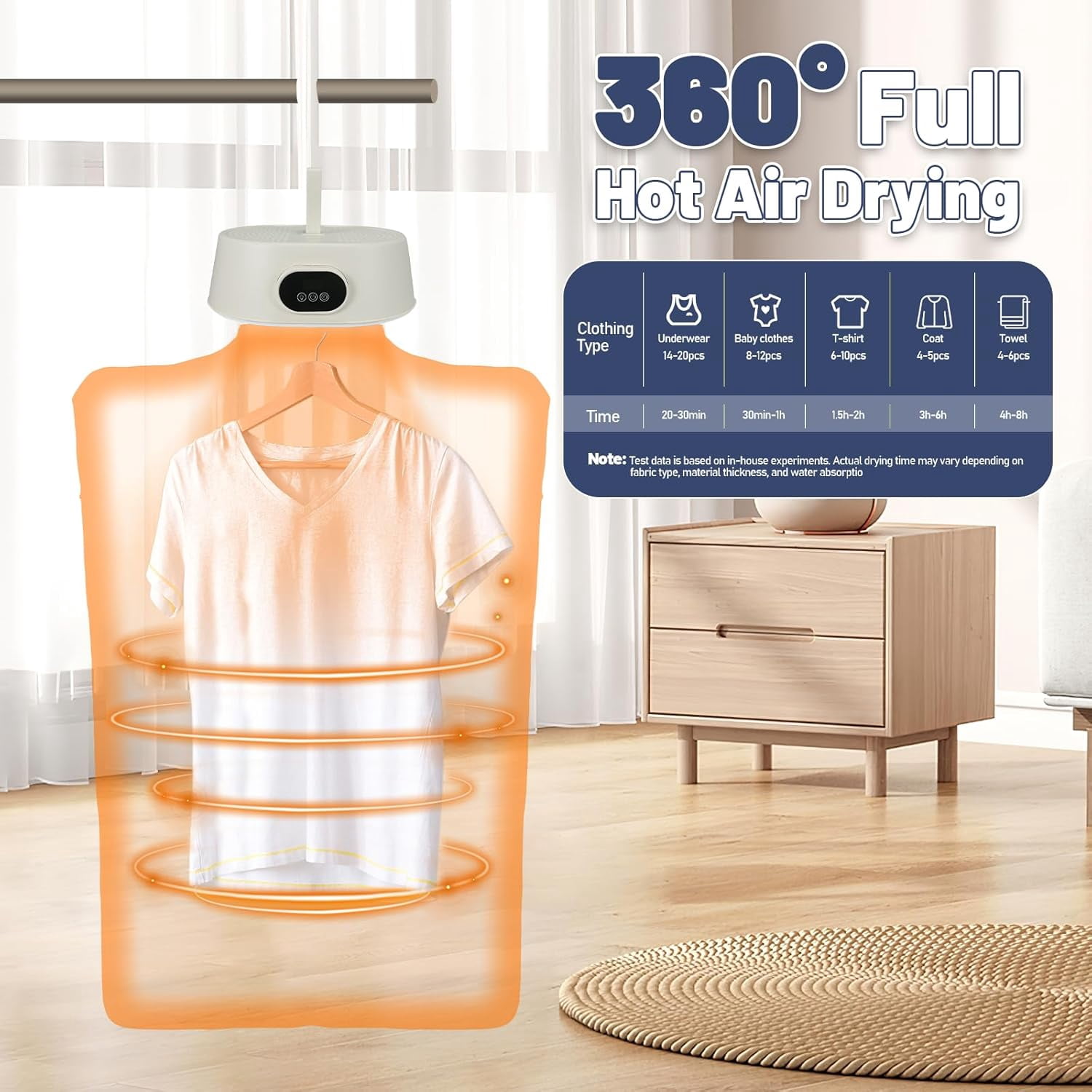 Portable Clothes Dryer, Compact Foldable Electric Dryer, Quiet Fast Drying Laundry Machine with Adjustable Timer for Apartments, Travel, RV & Dorm, Beige