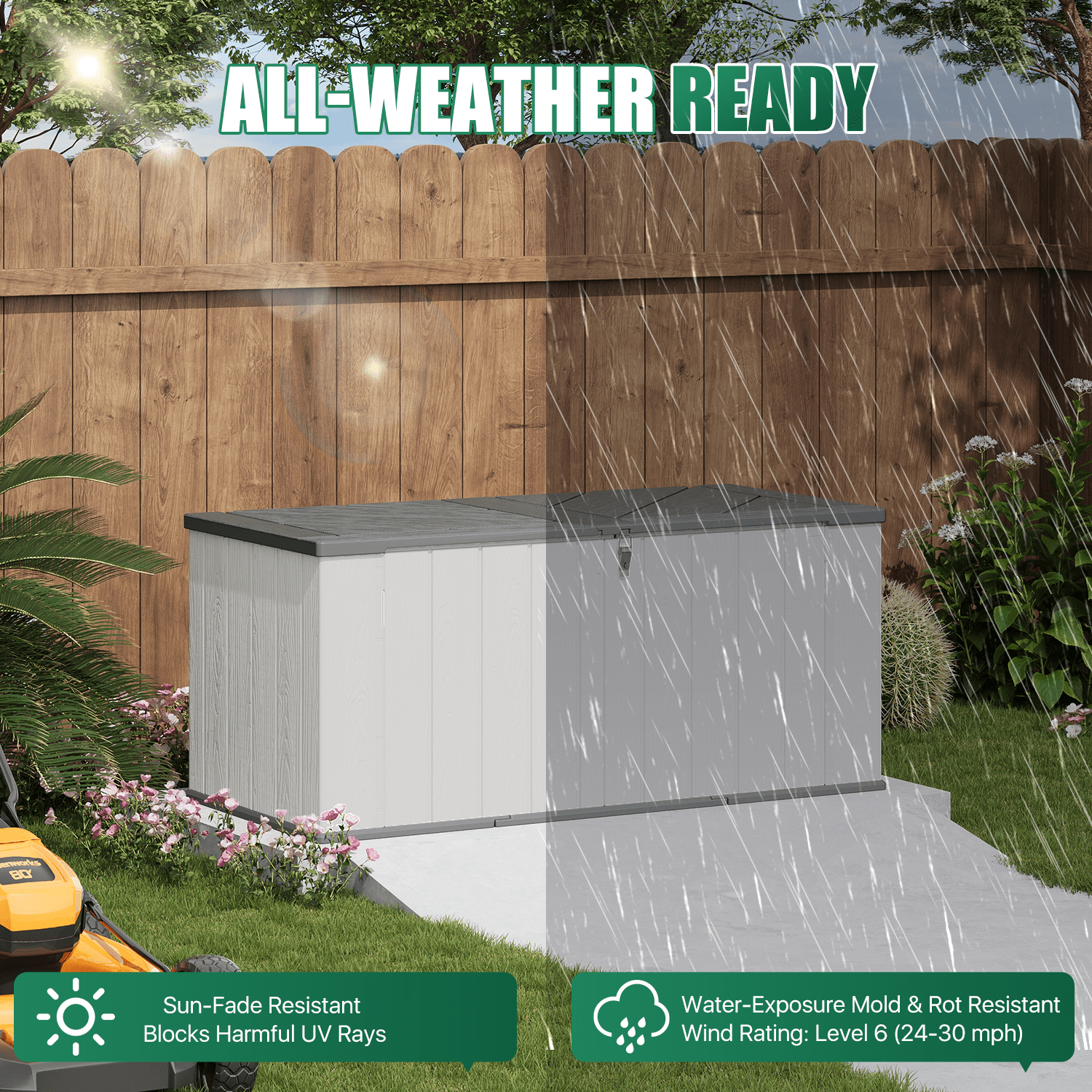 BaPiPro 120 Gallon Outdoor Patio Deck Box, Plastic Resin Storage Box for Garden Backyard Pool, Small Waterproof Storage Bins, 4.7'x2.2', Light Gray