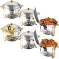 thumbnail image 1 of 6 Pack 6QT Chafing Dishes for Buffet, Round Chafing Dish Buffet Set Stainless Steel Buffet Food Warmers Sets for Catering Events Parties Dinners with Complete Set, 1 of 8