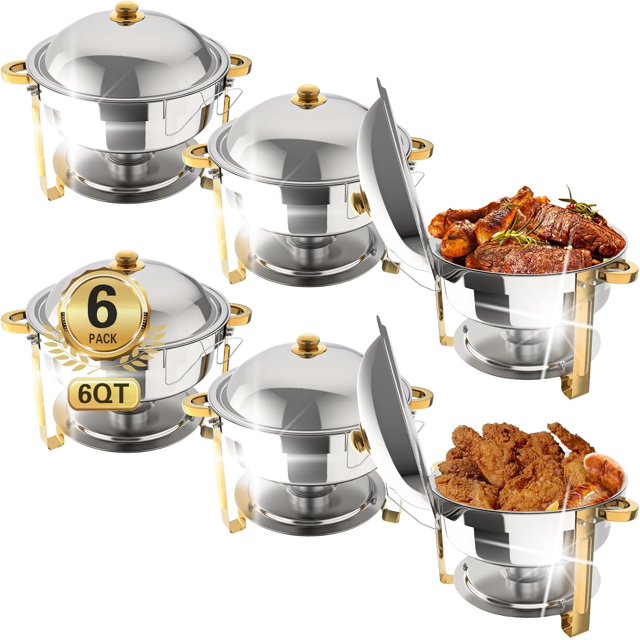 6 Pack 6QT Chafing Dishes for Buffet, Round Chafing Dish Buffet Set Stainless Steel Buffet Food Warmers Sets for Catering Events Parties Dinners with Complete Set