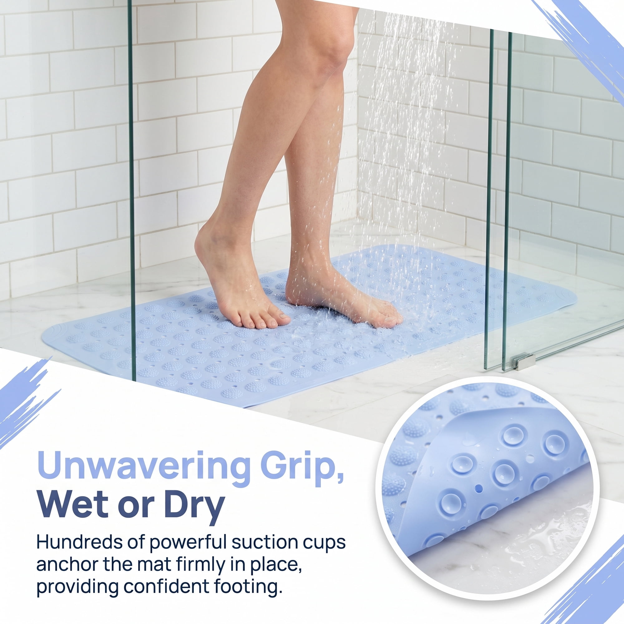 Unique Bargains Non Slip Quick Dry Machine Washable Bath Tub Mat Light Blue 32" x 16"