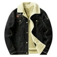 thumbnail image 2 of Men's Lapel Sherpa Lined Thicken Denim Trucker Jacket Black XXXL, 2 of 4