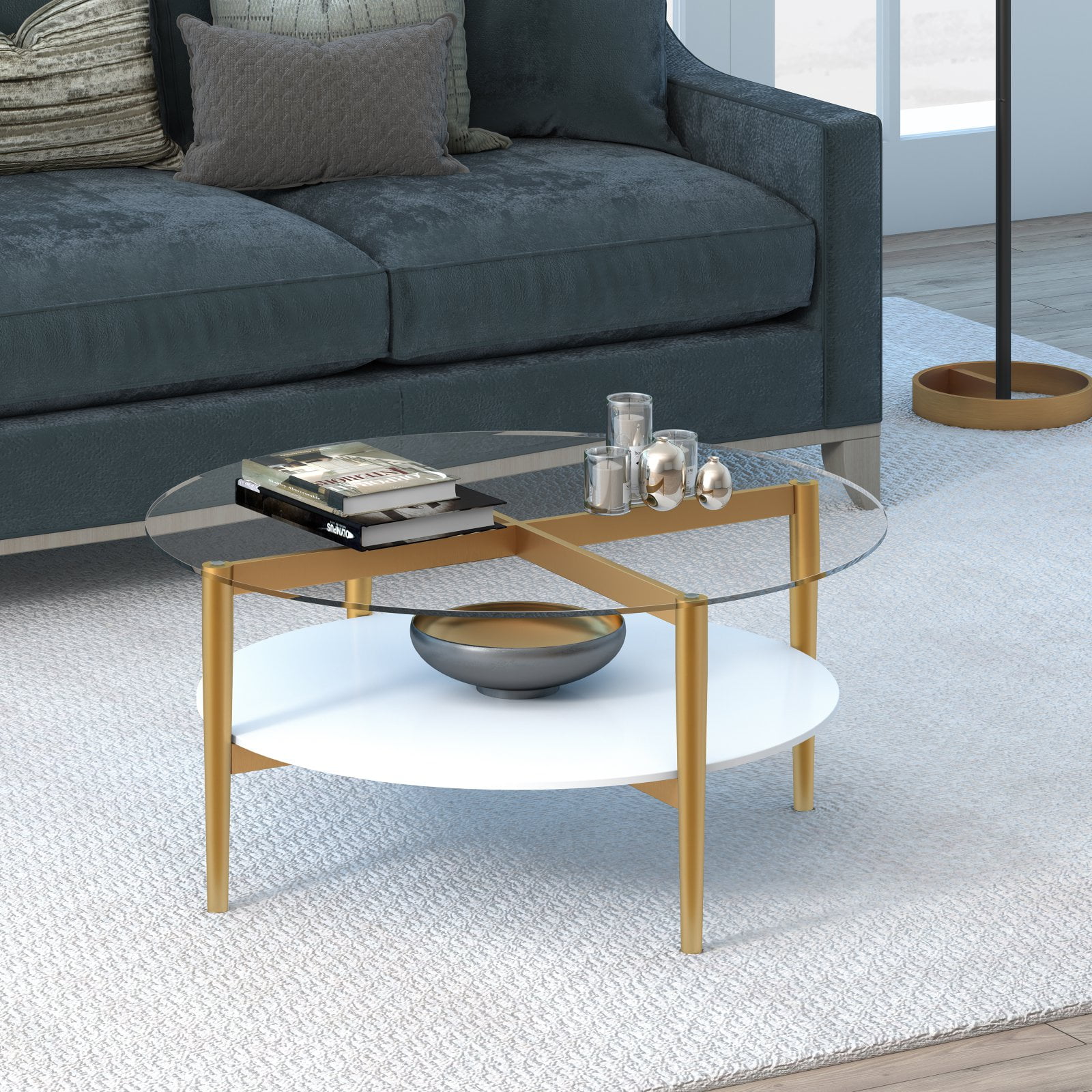 Mid-Century Coffee Table with White Lacquer Shelf, Glass ...