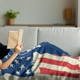 thumbnail image 3 of 4th of July Soft Flannel Fleece Throw Blanket, Liberty Silhouette with Grunge American Flag Backdrop, Cozy Plush for Indoor and Outdoor Use, 50" x 70", Vermilion Navy Blue, by Ambesonne, 3 of 5