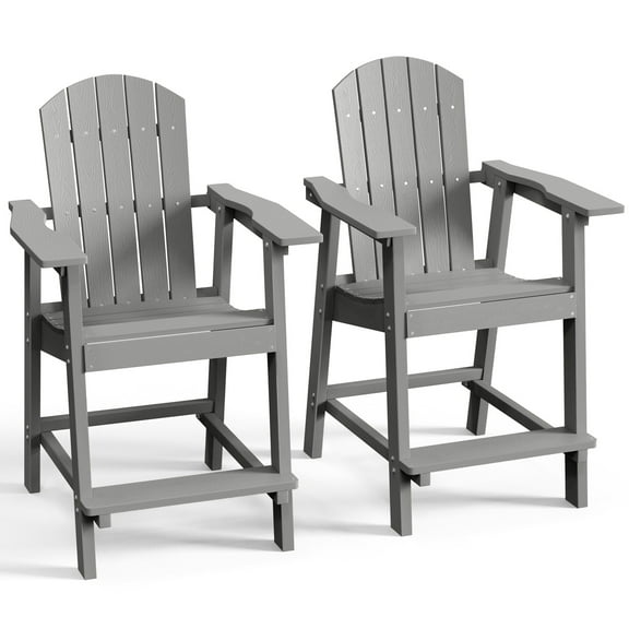 DEXTRUS 25" Tall Adirondack Chair Set of 2, Poly Bar Balcony Chairs, Grey