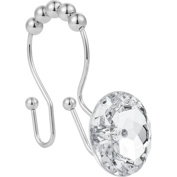 Stainless Steel Rust Resistant Double Hooks Glide Shower Ring Hangs for Both Shower Curtain and Liner 12-Pack (Crystal White)