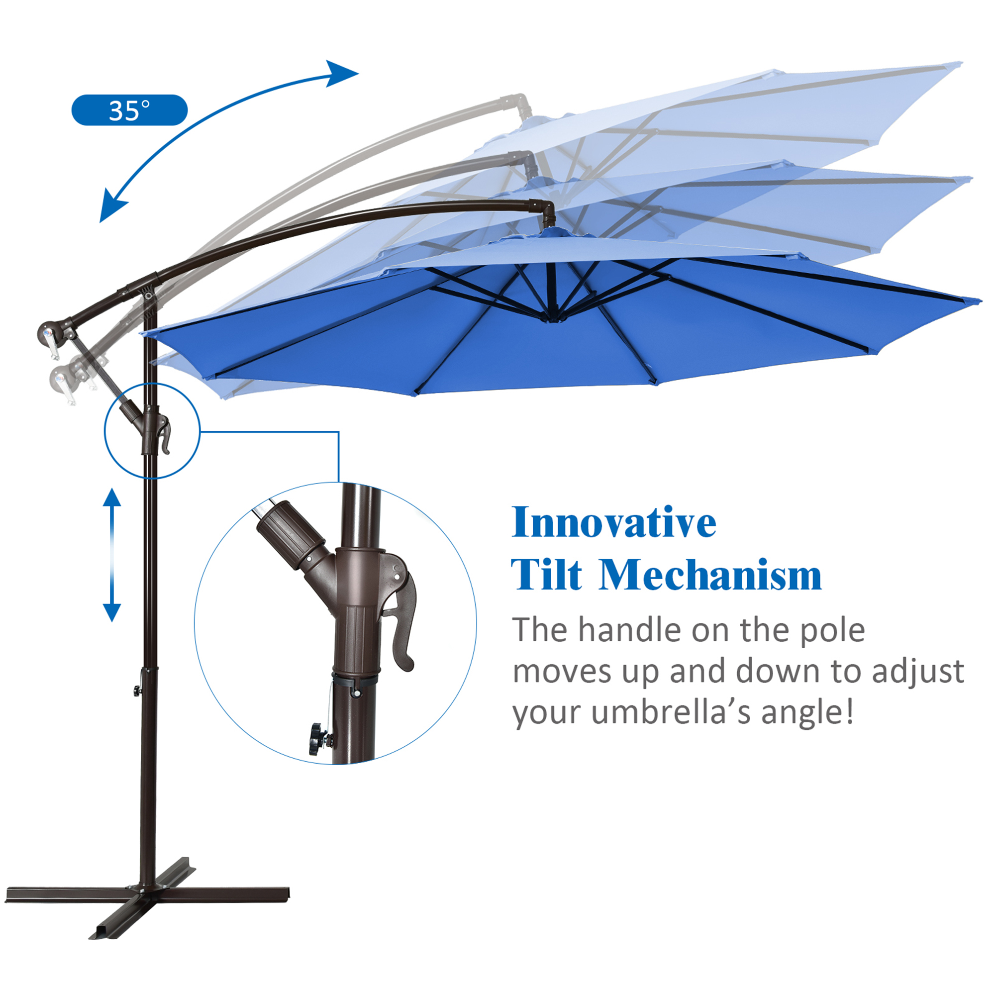 Gymax 10 ft Patio Cantilever Offset Umbrella Yard Garden Outdoor w/ 8 Ribs Blue