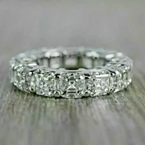 Moissanite 4Ct Asscher Cut Full Eternity Wedding Ring Band 14K White Gold Plated