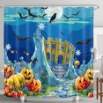 thumbnail image 1 of Vibrant Halloween Shower Curtain with Castle, Batsand Lanterns - Fun 2016 Design, 1 of 5