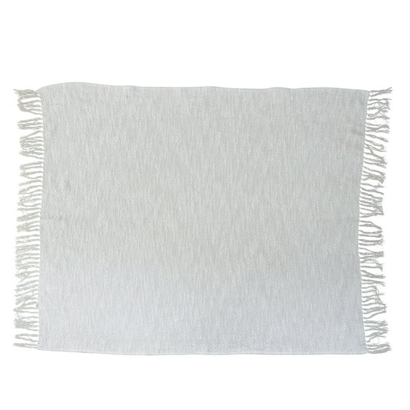 Bloomingville Cotton Throw Blanket with Silver Metallic Thread and Fringe, Cream