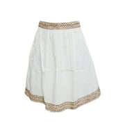 Mogul Women's Mini Skirt White Cotton Sequin Work Short Skirts