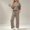 A2-Coffee, variant on Weikingp 2 Piece Capri Sets for Women Summer 3/4 Sleeve Linen Top Flowy Wide Leg Capri Pants Ruffle Sleeve Top And Capri Set Matching Sets Vacation Travel Outfits Beige M