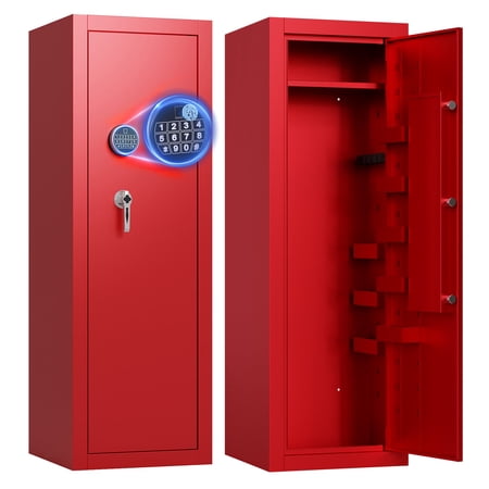 Sapital gun safe biometric rifle and shotgun safe heavy-duty assembled gun cabinet with adjustable storage compartments suitable for bedrooms living rooms and wardrobes (red).