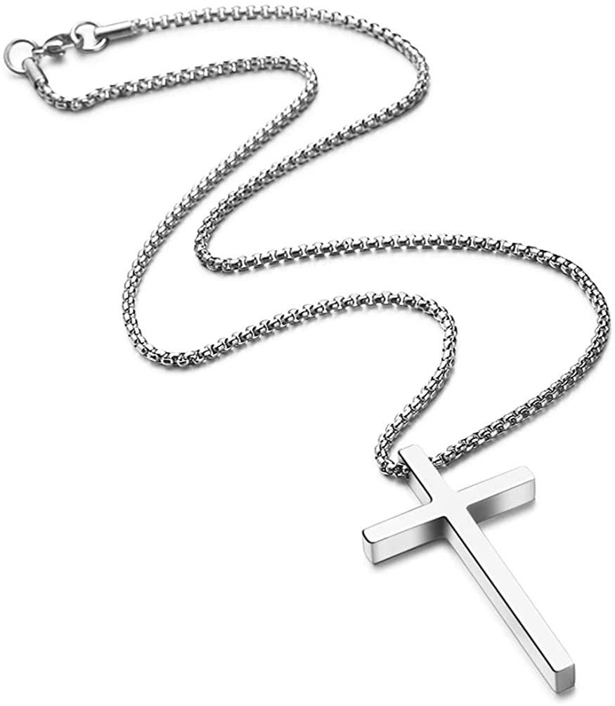 Cross Necklace for Men, Silver Black 