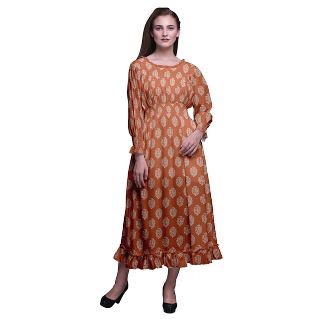 Bimba Robe Longue Décontractée à Volants pour Femmes, Imprimée, Taille Smockée, Xxx-Grand