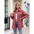 thumbnail image 6 of Womens Classic Button Down Plaid Flannel Shirts Long Sleeve Oversized Casual Business Blouse Tops Red & White L, 6 of 8