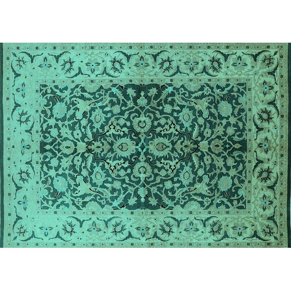 Ahgly Company Machine Washable Indoor Rectangle Oriental Turquoise Blue Industrial Area Rugs, 2' x 3'