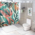 thumbnail image 7 of Awypu Tropical Summer Hawaiian Style Coral Orange Aqua Blue Green Leaf Print Decorative Bathroom Shower Curtain Set with Hooks White, 7 of 7