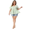 thumbnail image 3 of DARING DIVA Women's Plus Gingham Tops Plaid  V Neck Summer Babydoll Top 3X Light Green, 3 of 6
