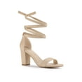 thumbnail image 1 of BLISSFUL STEP Women's Lace Up and Ankle Strap Block Heel Sandals Beige 8, 1 of 8